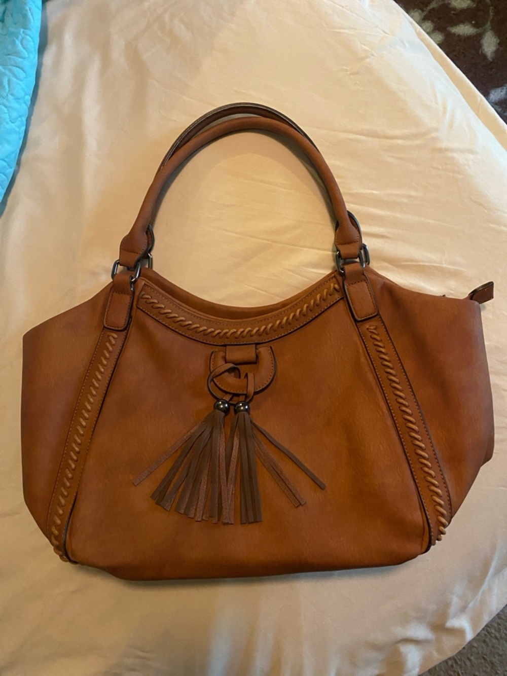 Women's Tan Tassel Tote Bag - Classic Leather Style